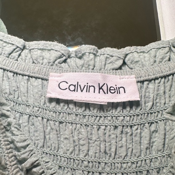 Calvin Klein Midi Dress - Light Green Medium Smocked with a Slit - Picture 3 of 6